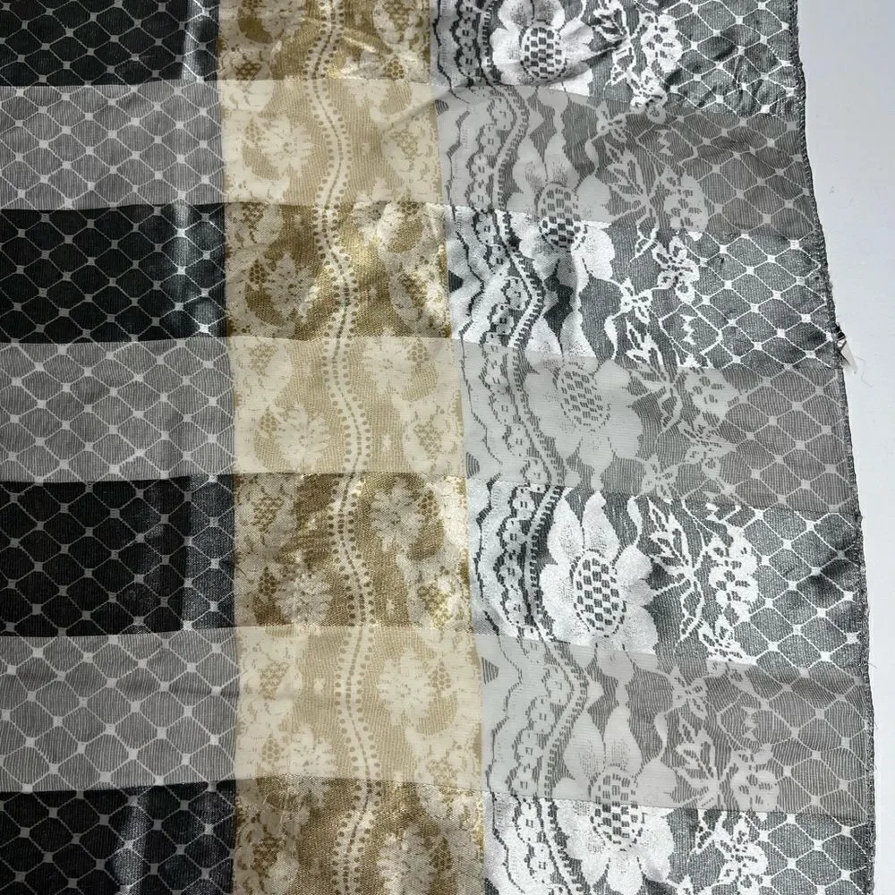 Rare Luxury JACQUARD CHARCOAL BOHEMIAN SCARF PLATINUM GOLD 19”x19”